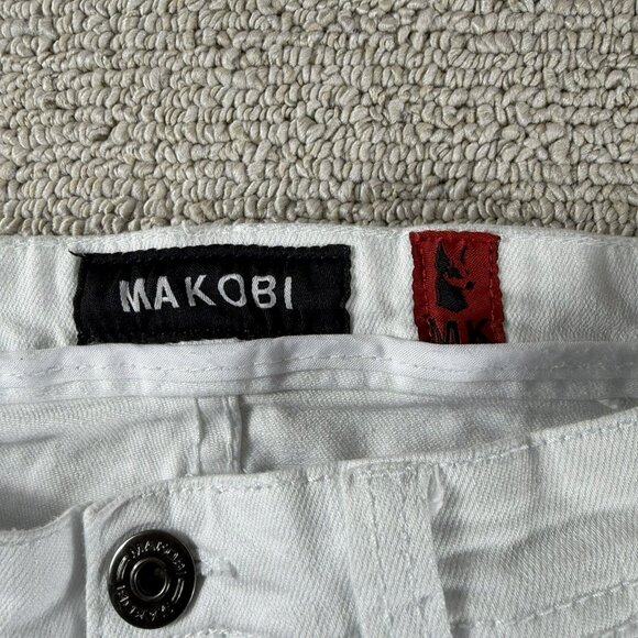 Makobi White Distressed Slim Fit Denim Jeans White Zip Men’s Size 36 x 32 - Picture 3 of 6